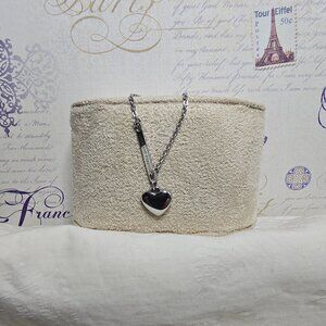 Silver-Tone Chain Necklace with Heart Pendant – K14 Marked Chain & Steel Charm